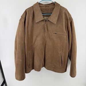Cabelas Leather Jacket Mens 2XL Brown Genuine Leather Full Zip‎ Harrington Coat